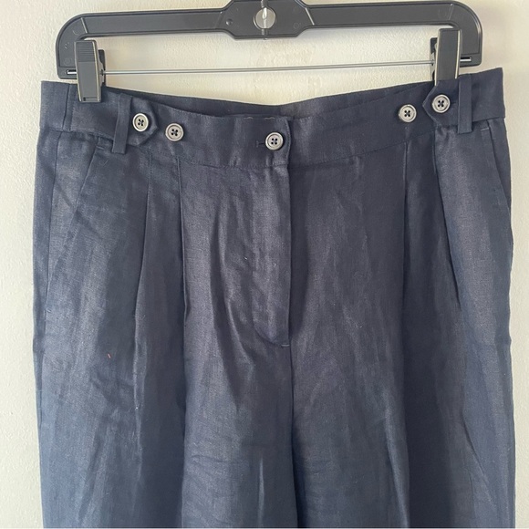 Brooks Brothers Black Pleated Wide-Leg Linen Trousers - 37266 - Picture 6 of 13